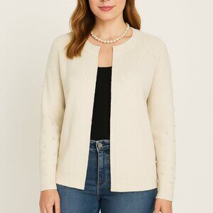 LOFT Outlet Pearl-Embellished Open Front Cardigan – Size L